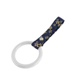 Round JDM Tsurikawa Drift Subway Train Bus Handle Strap – Universal Car Interior Hanging Charm, Bosozoku Blue Flowers Pattern Retro Nylon Strap X1
