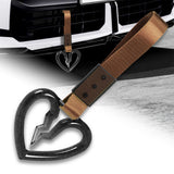 S Broken Heart Crystal-Style Ring JDM Tsurikawa Drift Subway Train Bus Handle Strap – Universal Car Interior Hanging Charm, Brown Nylon X1