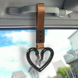 S Broken Heart Crystal-Style Ring JDM Tsurikawa Drift Subway Train Bus Handle Strap – Universal Car Interior Hanging Charm, Brown Nylon X2