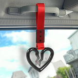 S Broken Heart Crystal-Style Ring JDM Tsurikawa Drift Subway Train Bus Handle Strap – Universal Car Interior Hanging Charm, Red Nylon X1