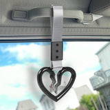 S Broken Heart Crystal-Style Ring JDM Tsurikawa Drift Subway Train Bus Handle Strap – Universal Car Interior Hanging Charm, Silver Nylon X1