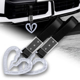 S Broken Heart Crystal-Style Ring JDM Tsurikawa Drift Subway Train Bus Handle Strap – Universal Car Interior Hanging Charm, Black Nylon X2