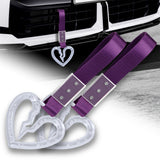S Broken Heart Crystal-Style Ring JDM Tsurikawa Drift Subway Train Bus Handle Strap – Universal Car Interior Hanging Charm, Purple Nylon X2