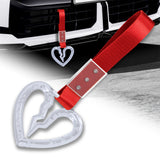 S Broken Heart Crystal-Style Ring JDM Tsurikawa Drift Subway Train Bus Handle Strap – Universal Car Interior Hanging Charm, Red Nylon X1