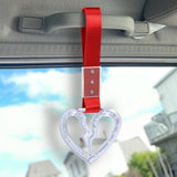 S Broken Heart Crystal-Style Ring JDM Tsurikawa Drift Subway Train Bus Handle Strap – Universal Car Interior Hanging Charm, Red Nylon X1