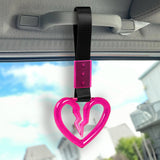 S Broken Heart Crystal-Style Ring JDM Tsurikawa Drift Subway Train Bus Handle Strap – Universal Car Interior Hanging Charm, Black Nylon X2