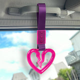 S Broken Heart Crystal-Style Ring JDM Tsurikawa Drift Subway Train Bus Handle Strap – Universal Car Interior Hanging Charm, Purple Nylon X1