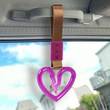 S Broken Heart Crystal-Style Ring JDM Tsurikawa Drift Subway Train Bus Handle Strap – Universal Car Interior Hanging Charm, Brown Nylon X2