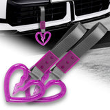 S Broken Heart Crystal-Style Ring JDM Tsurikawa Drift Subway Train Bus Handle Strap – Universal Car Interior Hanging Charm, Gray Nylon X2