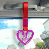 S Broken Heart Crystal-Style Ring JDM Tsurikawa Drift Subway Train Bus Handle Strap – Universal Car Interior Hanging Charm, Red Nylon X1