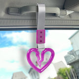 S Broken Heart Crystal-Style Ring JDM Tsurikawa Drift Subway Train Bus Handle Strap – Universal Car Interior Hanging Charm, Silver Nylon X1