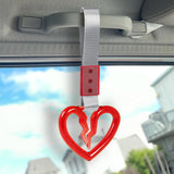 S Broken Heart Crystal-Style Ring JDM Tsurikawa Drift Subway Train Bus Handle Strap – Universal Car Interior Hanging Charm, Silver Nylon X1