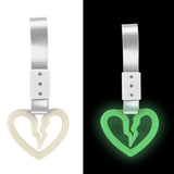 S Broken Heart JDM Tsurikawa Drift Subway Train Bus Handle Strap – Universal Car Interior Hanging Charm, Silver Nylon X2