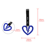 S Broken Heart Crystal-Style Ring JDM Tsurikawa Drift Subway Train Bus Handle Strap – Universal Car Interior Hanging Charm, Black PVC X1