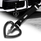 S Broken Heart Crystal-Style Ring JDM Tsurikawa Drift Subway Train Bus Handle Strap – Universal Car Interior Hanging Charm, Black PVC X1