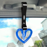 S Broken Heart Crystal-Style Ring JDM Tsurikawa Drift Subway Train Bus Handle Strap – Universal Car Interior Hanging Charm, Black PVC X1