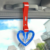 S Broken Heart Crystal-Style Ring JDM Tsurikawa Drift Subway Train Bus Handle Strap – Universal Car Interior Hanging Charm, Red PVC X2