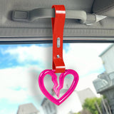S Broken Heart Crystal-Style Ring JDM Tsurikawa Drift Subway Train Bus Handle Strap – Universal Car Interior Hanging Charm, Red PVC X2
