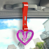 S Broken Heart Crystal-Style Ring JDM Tsurikawa Drift Subway Train Bus Handle Strap – Universal Car Interior Hanging Charm, Red PVC X2
