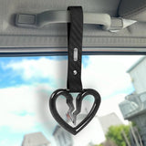 S Broken Heart Crystal-Style Ring JDM Tsurikawa Drift Subway Train Bus Handle Strap – Universal Car Interior Hanging Charm, Carbon Fiber Pattern PVC X1