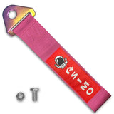 JDM Honda ASIMO Racing NEO CHROME HIGH STRENGTH Pink Tow Strap for Front / Rear Bumper