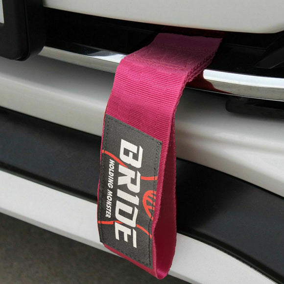 JDM BRIDE Racing NEO CHROME HIGH STRENGTH Pink Tow Strap for Front / Rear Bumper