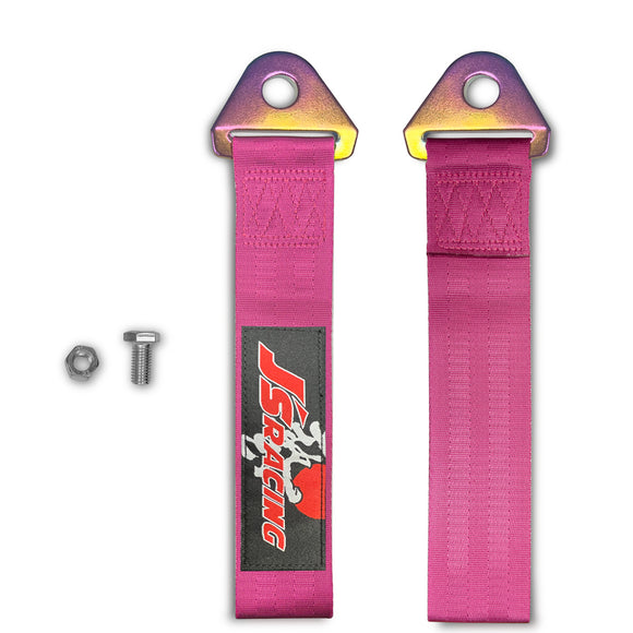 JDM JS Drift Rally Sports Racing Honda NEO CHROME HIGH STRENGTH Pink Tow Strap for Front / Rear Bumper
