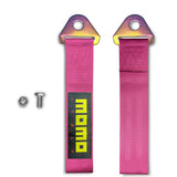 MOMO Racing JDM Honda Drift Rally Sports NEO CHROME HIGH STRENGTH Pink Tow Strap for Front / Rear Bumper