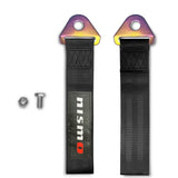 JDM NISSAN NISMO Drift Rally Sports Racing NEO CHROME HIGH STRENGTH Tow Strap for Front / Rear Bumper