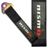 JDM NISSAN NISMO Drift Rally Sports Racing NEO CHROME HIGH STRENGTH Tow Strap for Front / Rear Bumper