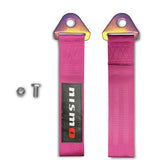 JDM NISSAN NISMO Drift Rally Sports Racing NEO CHROME HIGH STRENGTH Pink Tow Strap for Front / Rear Bumper