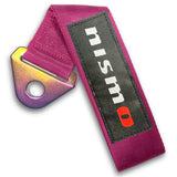 JDM NISSAN NISMO Drift Rally Sports Racing NEO CHROME HIGH STRENGTH Pink Tow Strap for Front / Rear Bumper
