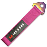 JDM NISSAN NISMO Drift Rally Sports Racing NEO CHROME HIGH STRENGTH Pink Tow Strap for Front / Rear Bumper