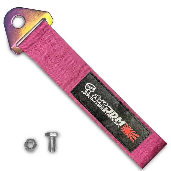 OSAKA Racing JDM Honda Drift Rally Sports NEO CHROME HIGH STRENGTH Pink Tow Strap for Front / Rear Bumper