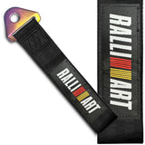 RALLIART MITSUBISHI RACING Drift Rally Sports NEO CHROME HIGH STRENGTH Tow Strap for Front / Rear Bumper