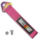 RALLIART MITSUBISHI RACING Drift Rally Sports NEO CHROME HIGH STRENGTH Pink Tow Strap for Front / Rear Bumper