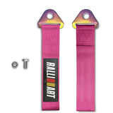 RALLIART MITSUBISHI RACING Drift Rally Sports NEO CHROME HIGH STRENGTH Pink Tow Strap for Front / Rear Bumper