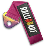 RALLIART MITSUBISHI RACING Drift Rally Sports NEO CHROME HIGH STRENGTH Pink Tow Strap for Front / Rear Bumper