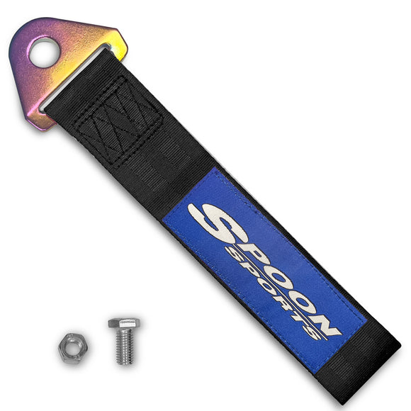 JDM SPOON SPORTS RACING Drift Rally NEO CHROME HIGH STRENGTH Tow Strap for Front / Rear Bumper