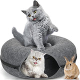 2PCS Peekaboo Cat Cave Bed for Indoor Cats, Detachable Round Felt Tunnel, 20 Inch, Light Grey + Dark Grey