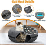 2PCS Peekaboo Cat Cave Bed for Indoor Cats, Detachable Round Felt Tunnel, 20 Inch, Dark Grey