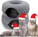 2PCS Peekaboo Cat Cave Bed for Indoor Cats, Detachable Round Felt Tunnel, 20 Inch, Dark Grey