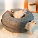 2PCS Peekaboo Cat Cave Bed for Indoor Cats, Detachable Round Felt Tunnel, 20 Inch, Dark Grey