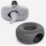 2PCS Peekaboo Cat Cave Bed for Indoor Cats, Detachable Round Felt Tunnel, 20 Inch, Light Grey + Dark Grey