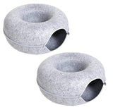 2PCS Peekaboo Cat Cave Bed for Indoor Cats, Detachable Round Felt Tunnel, 20 Inch, Light Grey