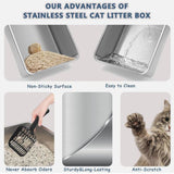 Extra Large Stainless steel cat litter box, High Sides, Odor-Free, Non Stick and Easy Clean