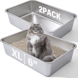 Stainless Steel Litter Box 2 Pack, Deep Stainless Steel Cat Litter Box, XL, 23.6"x15.7"x6"