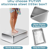 Stainless Steel Litter Box 2 Pack, Deep Stainless Steel Cat Litter Box, XL, 19.7"x13.7"x6"