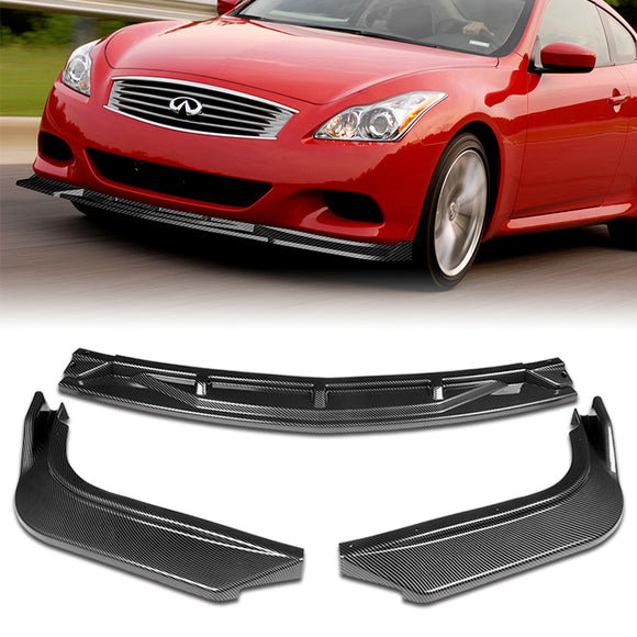 For 2008-2013 Infiniti G37 Coupe Carbon Look Sport Front Bumper Body Splitter Spoiler Lip 3PCS