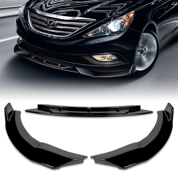 For 2011-2014 Hyundai Sonata STP-Style Painted Black Sport Front Bumper Body Splitter Spoiler Lip 3PCS